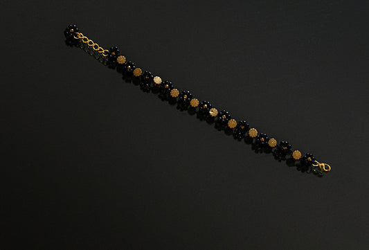 Beaded Black and Gold Hematite Flowers Bracelet