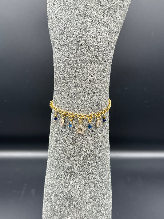 Gold Star and Drops Charm Bracelet