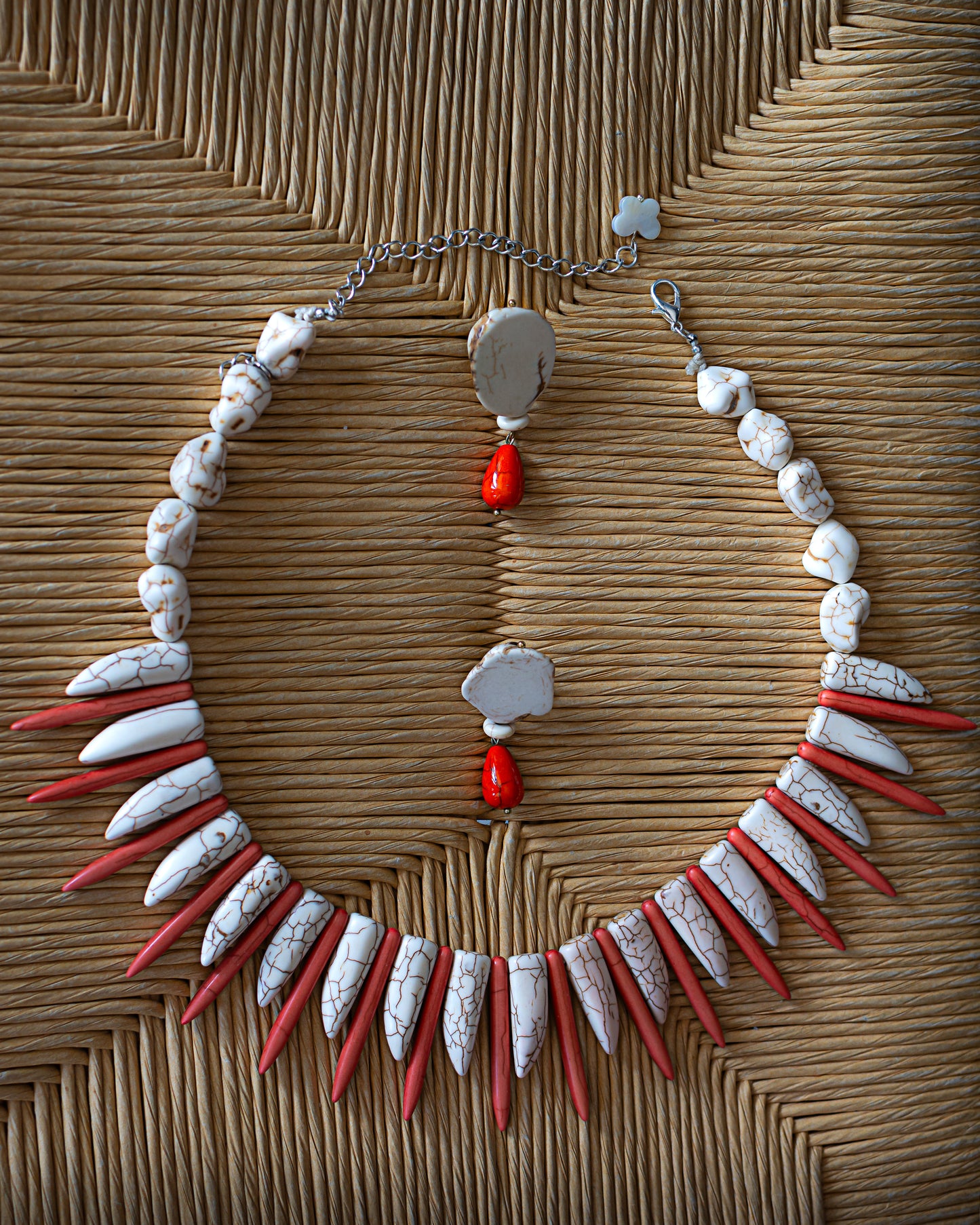 White and Orange Howlite Necklace