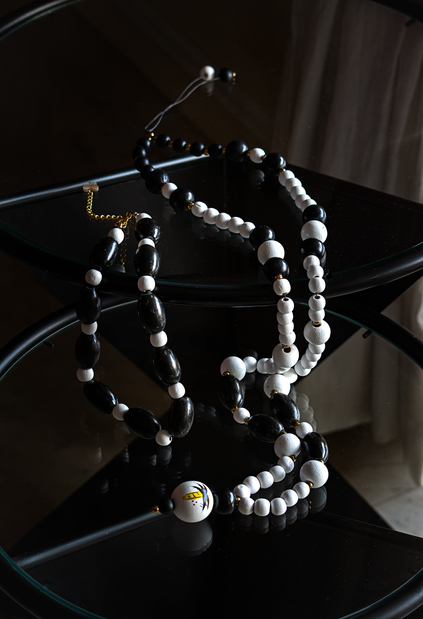 Black and White Wooden Beads Necklace